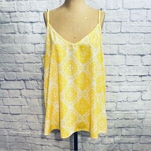Yellow White Medallion Print Cami XL Boho V-Neck Summer Tank